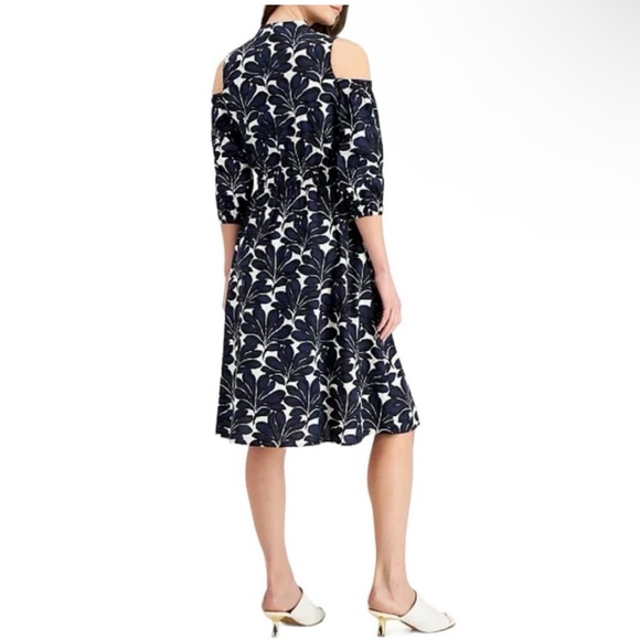 Donna Karan NWT Floral Print Cold Shoulder Dress Size 8 - Picture 4 of 12